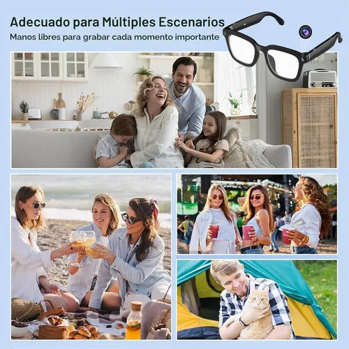 Vista 6 de Gafas de cámara para vlogging y computadora, lentes inteligentes de filtrado de luz azul con grabación de 1080P, manos libres y vista previa