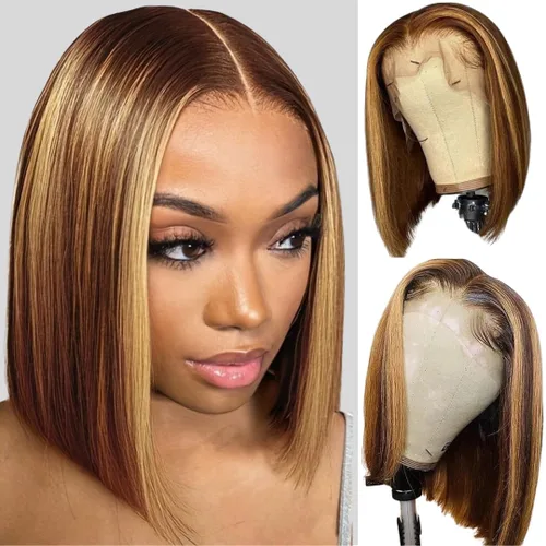 Vista 15 de ALHER Short Bob Wig Human Hair Small Cap Lace Front Wigs Straight, 13X4 Transparent Lace Frontal Wigs 180% Density for Women, Natural Color, Cap