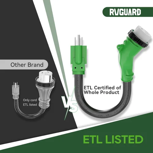 Vista 5 de RVGUARD Cable adaptador RV de 50 amperios a 110 voltios con conector de bloqueo de 135 grados, adaptador de corriente eléctrica NEMA 5-15P a NEMA