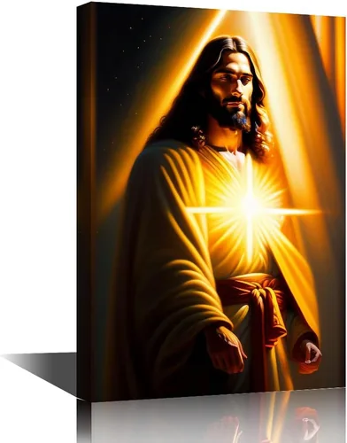 Vista 8 de Lienzo decorativo para pared de sala de estar, impresión retro con luz de esperanza de Jesús, 1 panel, póster de lienzo moderno para dormitorio