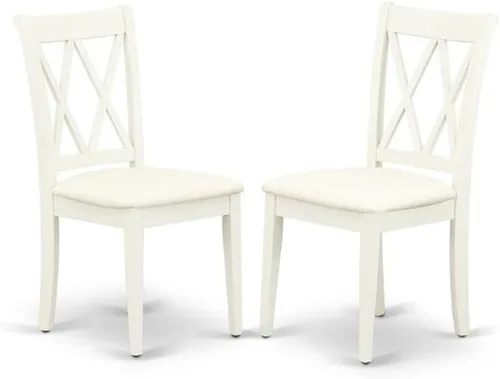 Vista 4 de East West Furniture HLCL3-LWH-C - Juego de comedor de 3 piezas que contiene una mesa de comedor redonda con pedestal y 2 sillas de cocina de tela