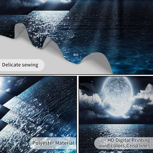 Vista 8 de LB Tapiz de cielo nocturno y océano, tapiz de luna llena sobre el agua, tapiz para colgar en la pared, tapiz de fantasía mágica de acuarela 3D, arte