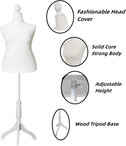 Vista 3 de Cuerpo de maniquí femenino, talla grande 10-12, vestido de maniquí femenino, altura ajustable, 61-67 pulgadas, cuerpo de maniquí con soporte