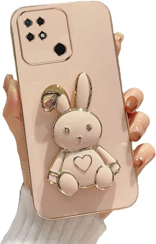 Vista 16 de Funda con soporte de conejo de corazón para Xiaomi Redmi A1, galvanizado suave TPU protector delgado a prueba de golpes con lindo conejito soporte