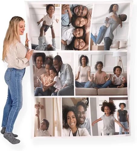 Vista 23 de FrameStory Manta personalizada con fotos y texto, totalmente personalizable con tus fotos y mensajes, manta de forro polar suave y suave, 30 x 40