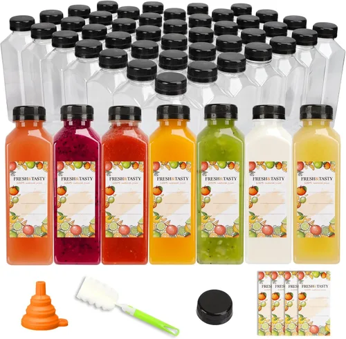 Vista 13 de TOMNK 100 botellas de plástico de 2 onzas con tapas, recipientes reutilizables transparentes para bebidas a granel para inyección de jengibre, jugo
