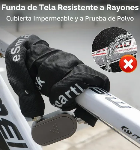 Vista 7 de Anweller Cerradura de cadena para bicicleta de huellas dactilares, resistente al robo, resistente a la intemperie, aplicación Bluetooth bloqueo