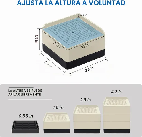 Vista 3 de ANNKUT Elevadores de Cama de 1.5 pulgadas, Bloques Elevadores Cuadrados Ajustables para Cama, Sofá, Mesa y Elevación de Sofá, Soporte de Trabajo 1.5