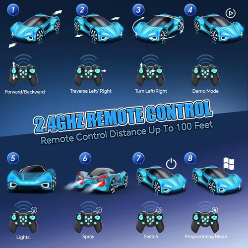 Vista 5 de Auto a control remoto, autos RC para niños de 6, 7, 8, 9, 10, 11, 12 años, 2.4 GHz, rotación de 360°, autos RC con luces frías, efectos de música