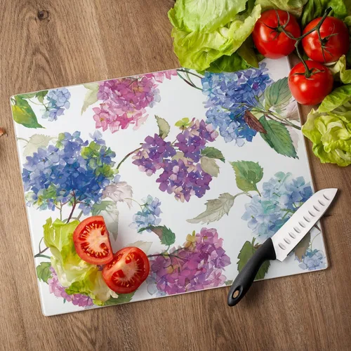 Vista 4 de FIRST DAWN Tabla de cortar de vidrio, ahorro de mostrador de 12 x 15 pulgadas, hortensia múltiple, grande