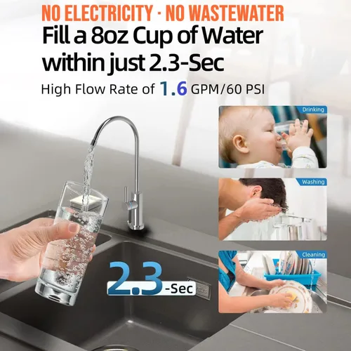 Vista 4 de Filtro de agua para debajo del fregadero, ultra filtración multietapa para Baçtёria, reducción de cloro y olor, 9K Gal/2 años, fácil instalación