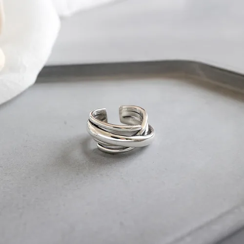 Vista 123 de Anillo de plata de ley 925, minimalista, ajustable, hecho a mano, para mujeres y niñas