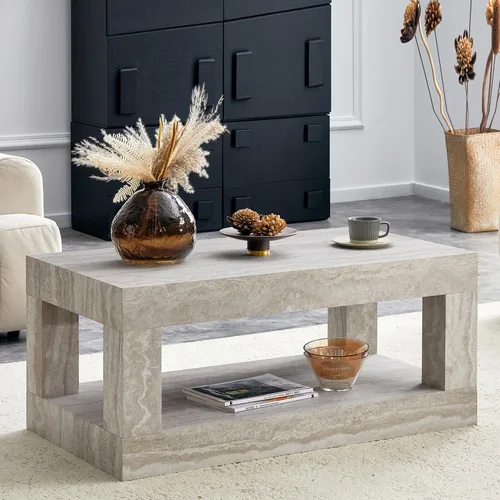 Vista 16 de Mesa auxiliar de madera, 39.37 pulgadas, cuadrada de mediados de siglo, mesa central de madera moderna de madera de fibropanel de densidad media