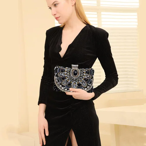 Vista 3 de BESTYROCLY Clutch Purses for Women and Rhinestone Beaded Bag Evening Handbag for Bride
