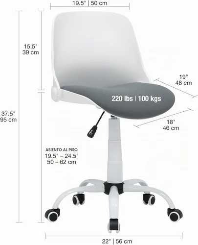 Vista 3 de Studio Designs - Silla giratoria plegable contorneada, silla de escritorio ergonómica con altura ajustable, respaldo plegable para almacenamiento