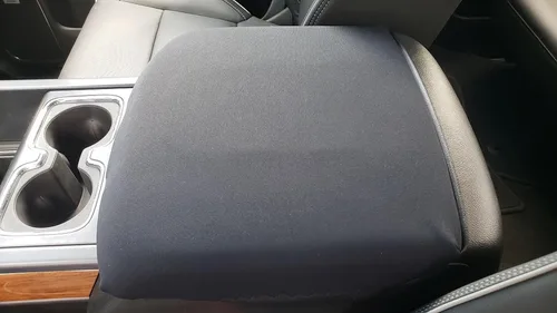 Vista 3 de Car Console Covers Plus Diseñado para todos los modelos de asiento de cubo GMC Sierra 2014-2023, funda de neopreno para consola central, hecha a Gris