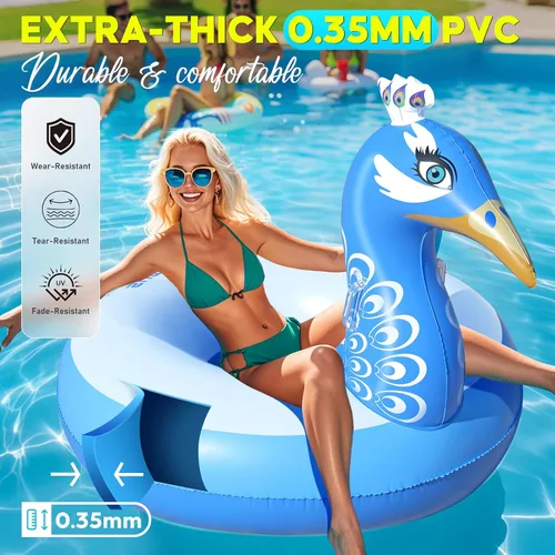 Vista 2 de DeeprBetter Flotador inflable de pavo real para piscina, flotadores inflables de piscina, flotadores de piscina de animales grandes para adultos