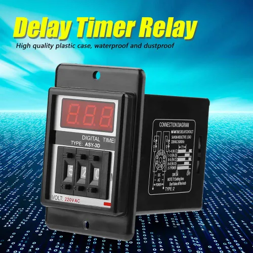 Vista 2 de Relé de retardo de tiempo, módulo controlador de retardo de temporizador AC 220V 0-199 minutos 8 pines ASY-3D en relé temporizador Pantalla digital