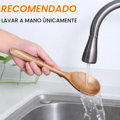 Vista 7 de Cucharas de madera para cocinar, utensilios de cocina de acacia sólida