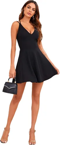 Vista 4 de Verdusa Vestido skater sin mangas con cuello en V profundo y espalda cruzada para mujer