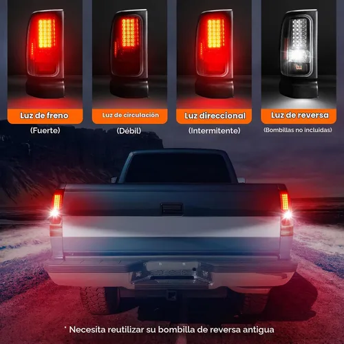 Vista 2 de Luz trasera LED para Dodge Ram 1500 1994-2001, para Dodge Ram 2500 3500 94 Par de lámparas de montaje de luces traseras traseras, lente transparente