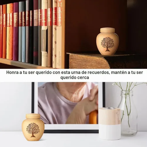 Vista 6 de Pequeños Juegos de Urnas para Cenizas Humanas, Conjunto de 1, Mini Urnas para Cenizas Hechas de Bambú con Patrón de Árbol de la Vida Grabado, Mini