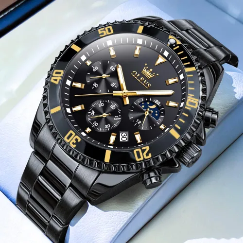 Vista 8 de OLEVS Watches for Men Classic with Date Business Dress Luxury Big Face GreenBlackBlue Waterproof Luminous Mens Wristwatch Analog Two Tone Stainless
