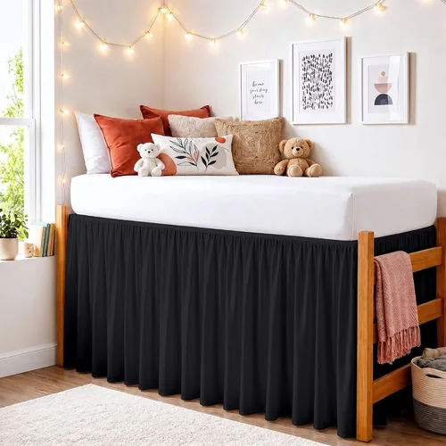 Vista 63 de Dorm Ruffle Twin XL 28" Drop Extra Long BedSkirt, Premium Brushed Microfiber Tailored Drop, Put On Elastic Long Dust Ruffle, Split Corner, Bedroom