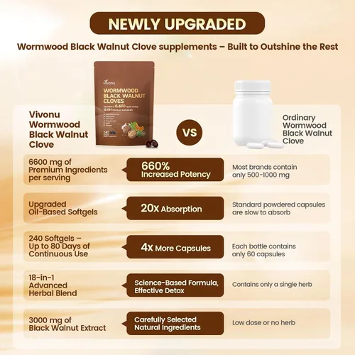 Vista 6 de Limpieza 18 en 1 de ajenjo de nogal negro para humanos, suministro para 80 días, porción de 6600 mg, limpieza intestinal rápida y salud digestiva