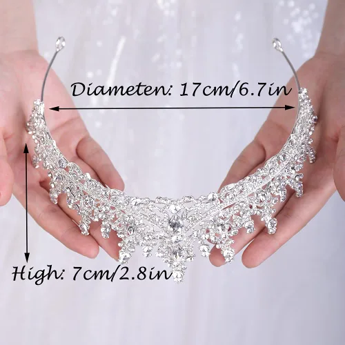 Vista 3 de Lerjiaoor Tiara nupcial de princesa de cristal para boda, disfraz de Halloween, corona de graduación tiara para mujeres y niñas (plateada)