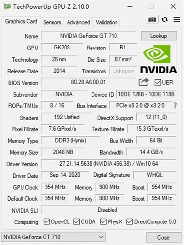 Vista 6 de QTHREE GEFORCE GT 710 Tarjeta gráfica de video de perfil bajo, VGA, HDMI, 2 GB DDR3 64 bits, GPU de factor de forma pequeño, compatible