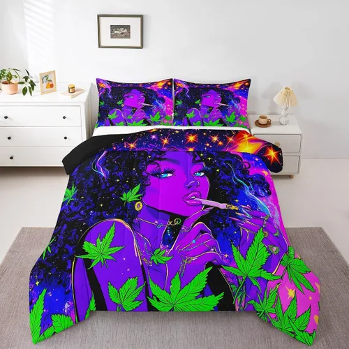 Vista 30 de Castle Fairy Juego de edredón con diseño de gato lindo para niños, tamaño twin, juego de ropa de cama con hojas de flores, luna, noche y cielo