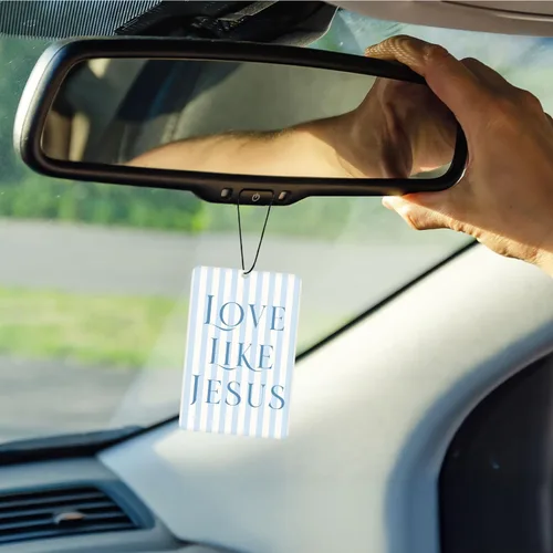 Vista 3 de Ambientador de coche Coquette de lavanda cristiana con lazo azul, 4 piezas, con versículo bíblico femenino, decoración colgante para autos, armario