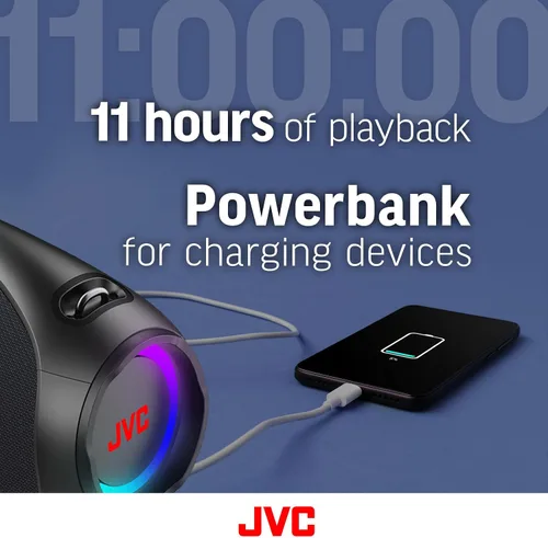 Vista 5 de JVC Altavoz Bluetooth inalámbrico portátil - 120W con doble woofer de graves profundos, iluminación RGB, Boombox para interior/exterior, Bluetooth