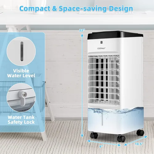 Vista 7 de COSTWAY Enfriador de aire evaporativo, 3 en 1 portátil, silencioso y humidificador con control remoto, 4 modos, oscilación de 70°, temporizador