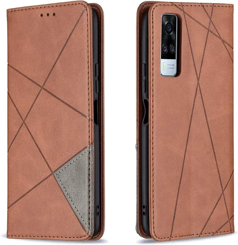 Vista 15 de Funda con tapa para Vivo Y11, Y15, Y12 e Y17, diseño de rombos de piel sintética, con función atril, cierre magnético, para Vivo Y11/Y15/Y12/Y17