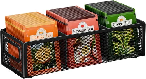 Vista 8 de Tea Bag Organizer 6 Grids. Mesh Tea Bag Holder with Handle, Teabag Holder, Tea Station Organizer for Countertop, Pantry, Kitchen, Cabinet - Pink
