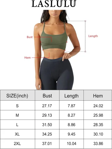 Vista 6 de LASLULU Brasier deportivo para mujer, sin costuras, espalda cruzada, tirantes delgados, bajo impacto medio, para entrenamiento, yoga, brasier