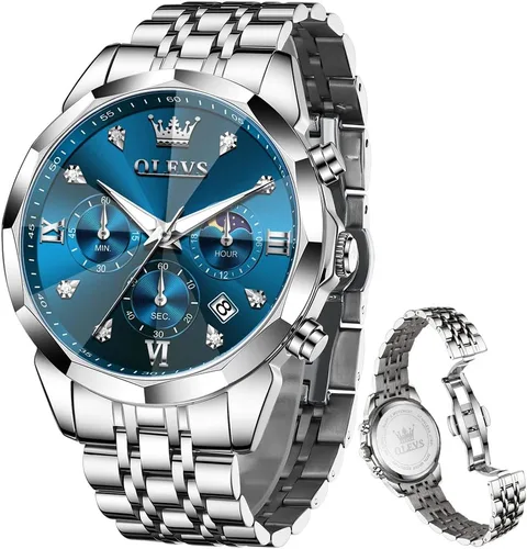 Vista 19 de OLEVS - Relojes para hombre de diamantes de lujo, casual, esfera grande, acero inoxidable, impermeable, para negocios, de vestir, analógico