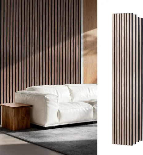 Vista 12 de Paneles de pared de listones de madera de ébano, paneles acústicos modernos oscuros para decoración del hogar, 47 x 24 pulgadas, paquete de 4