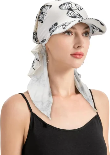 Vista 8 de ZLYC Gorro ligero con ala de quimioterapia para mujer, bufanda para la Tie Dyed Purple
