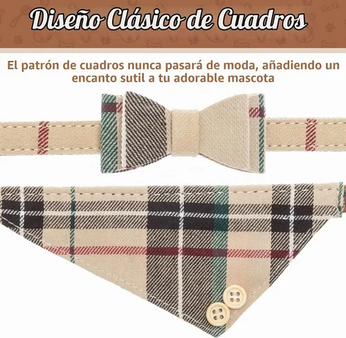 Vista 4 de BINGPET Juego de collar y correa para cachorro con pajarita, pañuelo a Beige