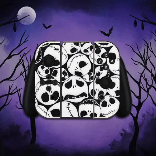 Vista 4 de BelugaDesign Skulls Switch Skin - Calcomanía de vinilo gótico Nightmare Halloween Horror Compatible con Nintendo Switch OLED