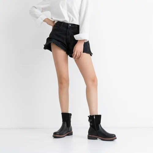 Vista 2 de Vepose Botines 9680 para mujer, de tacón bajo, botines de moda para mujer con cordones en la espalda y cremallera lateral