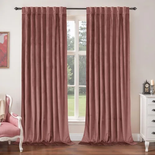 Vista 52 de BGment Cortinas de terciopelo rosa polvoriento, 2 paneles de 84 pulgadas, 2 paneles para sala de estar, aislamiento térmico de lujo, reducen