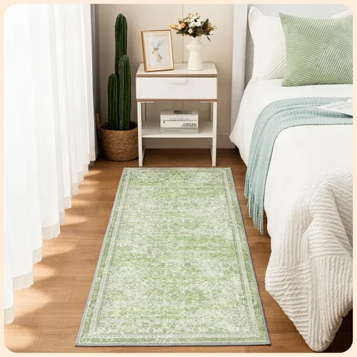 Vista 299 de Istana Alfombra larga antideslizante de 2.5 x 8 para el hogar, para pasillo y cocina, lavable, sedosa y suave al tacto, elegante, color azul y marfil