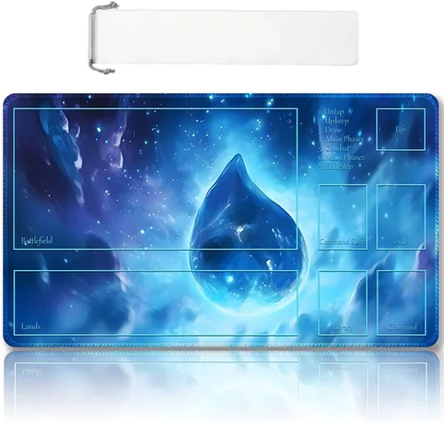 Vista 6 de Tapete de juego MTG cosido de alta calidad con zonas y respaldo de goma antideslizante, tapete de juego TCG de 24 x 14 pulgadas para MTG y otros Dkt