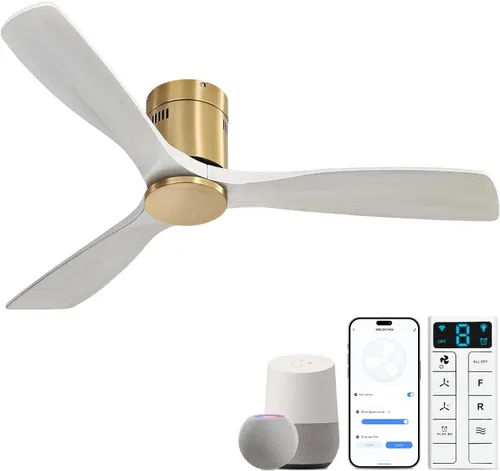 Vista 27 de Sofucor Ventiladores de techo inteligentes de 52 pulgadas con luces - montaje al ras de perfil bajo, modernos ventiladores de techo de madera maciza
