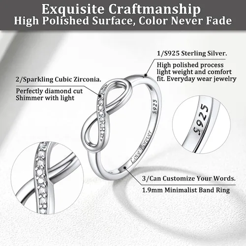 Vista 7 de Bestyle Anillos de plata de ley S925 con nudo infinito, anillos de circonita cúbica, bonitos anillos de amistad para mejores amigos, anillos