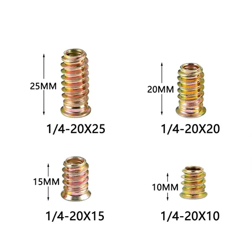 Vista 2 de 160 piezas de 1/4 pulgadas - 20 insertos de rosca para tornillos de metal, surtido de insertos de tuerca hexagonal - conector de fijación de pernos